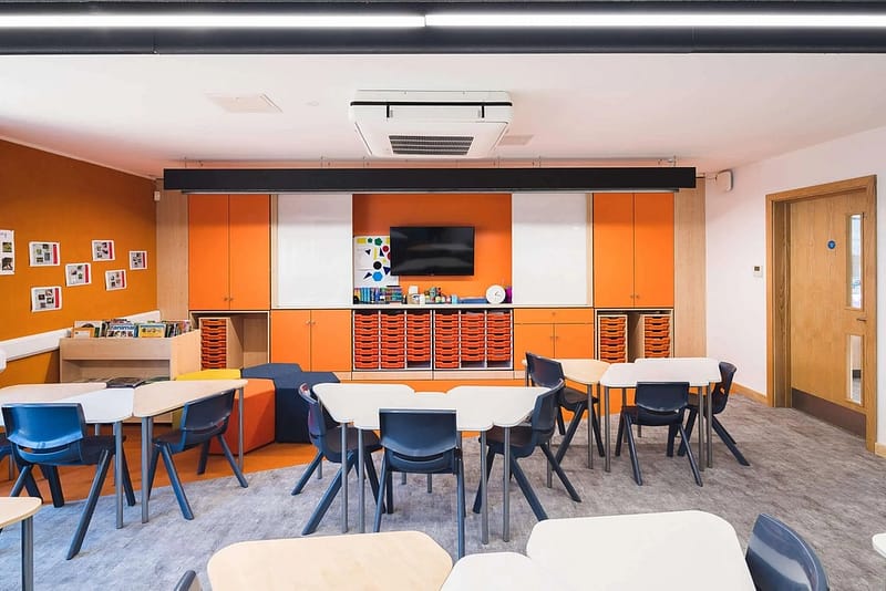Classrooms designed for collaboration and group discussions 